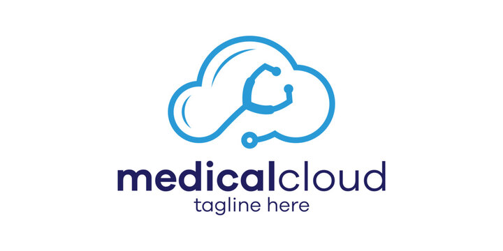 logo design combining cloud shape with stethoscope, minimalist line logo design.