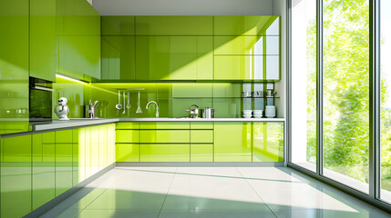 minimalist style bright green kitchen