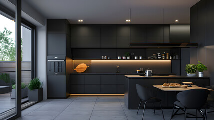 minimalist style bright black kitchen