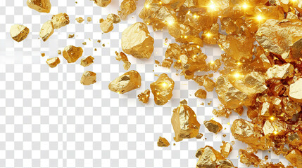Gold nuGold grains on transparent background. gold pnggget grains isolated on transparent background