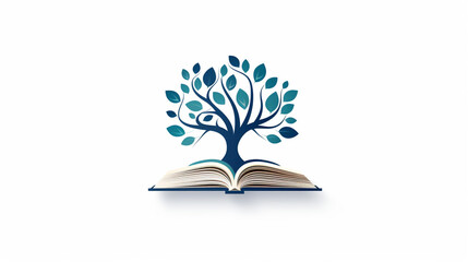 the book logo has a tree, white background, Generate AI.