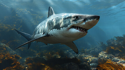 Naklejka premium Majestic White Shark with AI generated