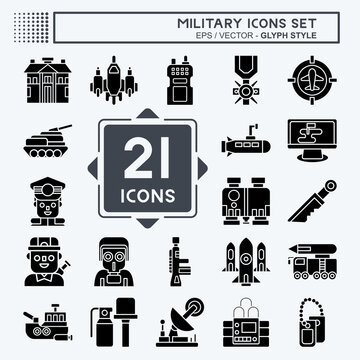 Icon Set Military. related to Army symbol. glyph style. simple design editable. simple illustration