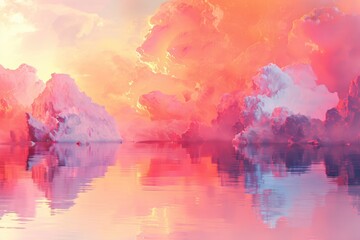 Fototapeta premium Dream land Digital Painting, Universe, Nature, Landscape and Fantasy, Clouds, Reflections, Backgrounds