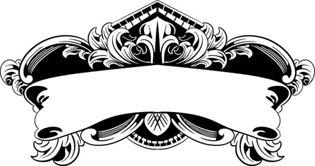 Black and White Ornate Panel Banner Design With Engraving
