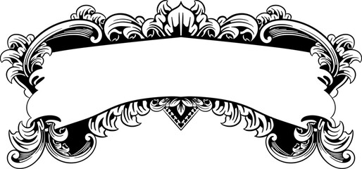 Black and White Ornate Panel Banner Design With Engraving