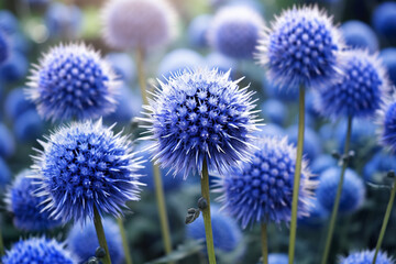 Blue flowers Echinops on a nature background