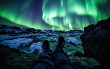 Northern Lights Expedition: Hiking Under the Aurora in Lapland's Snowy Wonderland. Chasing the Arctic Glow. Stunning Aurora Borealis	