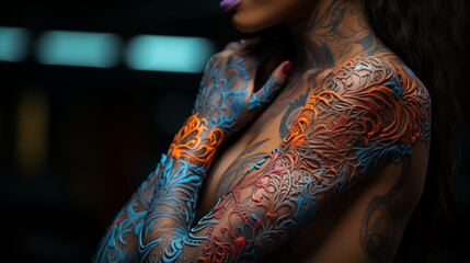 Person with colorful tattoo on her body