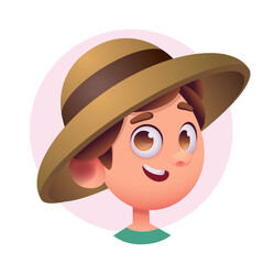 Happy smiling young european boy in hat. Character avatar vector illustration. 