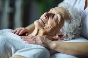 Obraz na płótnie Canvas A Senior Adult Experiences Gentle Massage for Relaxation, Alleviating Back Problems and Easing Muscles - A Tranquil Journey to Health, Wellness, and Comfort