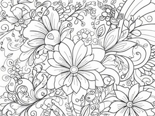 floral art line for coloring book