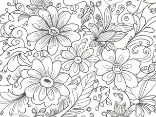floral art line for coloring book