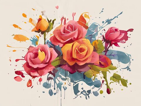 abstract painting roses with color splash  
