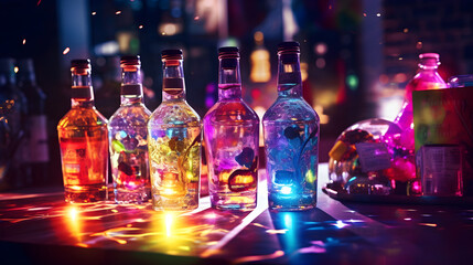Obraz na płótnie Canvas bottles of booze sitting on a table at a party