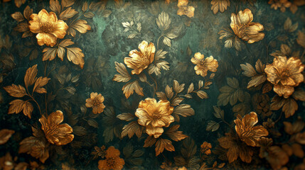 Hand Drawn Oil Painting of Seamless Tile Pattern Wallpaper for Residence Hotel Interior Wall Decoration, Midcentury, Retro Vintage Victorian ornaments, floral patterns background