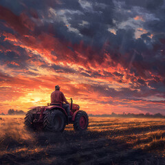 a farmer riding a tractor in the field - obrazy, fototapety, plakaty