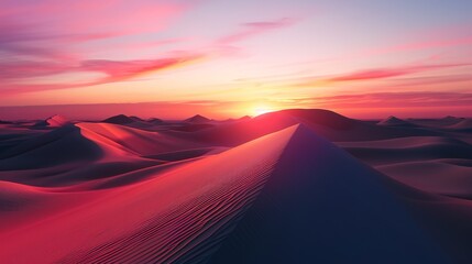 Sun Setting Over Sand Dunes Creates a
