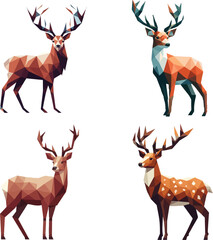 Naklejka na ściany i meble set collection of low poly vector deer