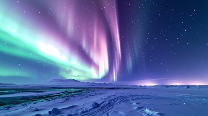 Aurora Borealis Shines Beautifully Above Snow