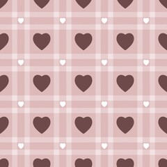 Heart gingham seamless pattern, brown and pink can be used in fashion decoration design for printing,clothes, tablecloths, blankets, bedding, paper,fabric and other textile products. 