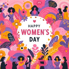Fototapeta na wymiar Happy Women's Day greeting card with beautiful women. 