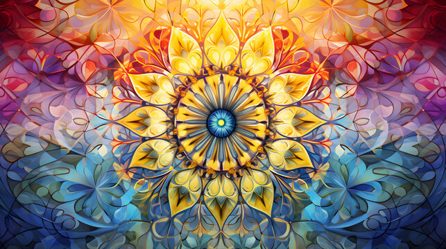 A mesmerizing kaleidoscope of colors forms the basis of this eye-catching background, as various shapes interlock to create a symphony of visual delight, Abstract Background