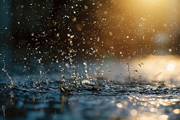 Water drops hit the ground movement, light impact