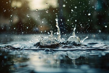 Water drops hit the ground movement, light impact