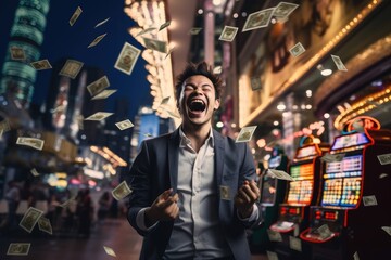 Lucky person win big jackpot from gambling in casino in concept of luck, betting and casino entertainment comeliness
