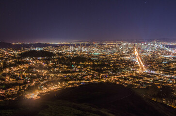 San Francisco, City Lights, Panoramic View, Long Exposure, Twin Peaks Park, Night, Urban Landscape, Skyline