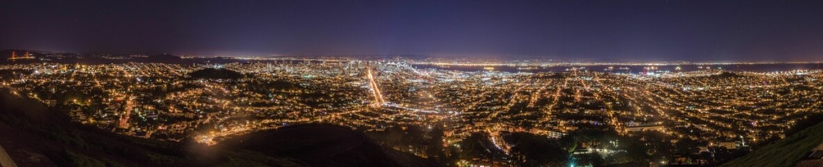 San Francisco, City Lights, Panoramic View, Long Exposure, Twin Peaks Park, Night, Urban Landscape, Skyline
