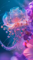 Fusion Hybrid Mix of Flower and Jellyfish Background created with Generative AI Technology
