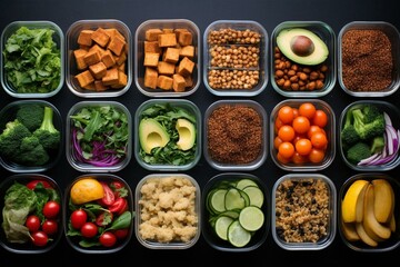 Efficient meal prep for the week with food containers. Generative AI - obrazy, fototapety, plakaty