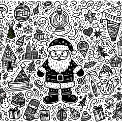 Doodle art piece featuring Santa Claus and Christmas Eve