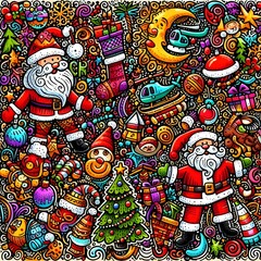 Colorful Doodle art piece featuring Santa Claus and Christmas Eve