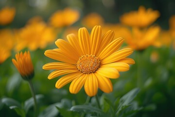 Yellow flowers on a natural yellow-green nature background.