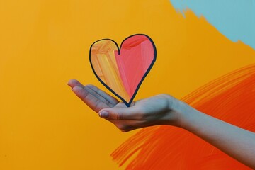 Self-Care Symbolized: Hand Holding Colorful Heart

 - obrazy, fototapety, plakaty