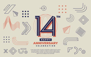 14th happy anniversary celebration with abstract geometric shape.