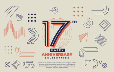 17th happy anniversary celebration with abstract geometric shape.