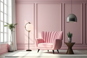 Modern living room with armchair,  Pink theme 