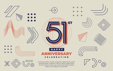 51st happy anniversary celebration with abstract geometric shape.