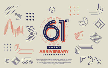 61st happy anniversary celebration with abstract geometric shape.