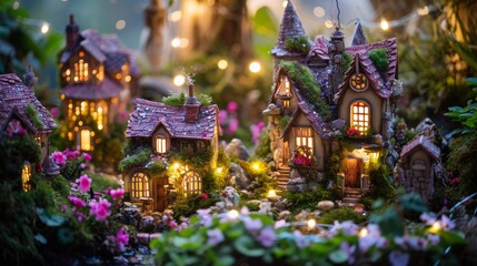 Fototapeta premium Neighborhood With Small Houses Illuminated by