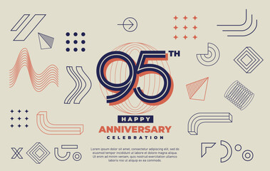 95th happy anniversary celebration with abstract geometric shape.