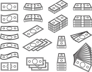 お金、お札、札束のベクターイラストセット