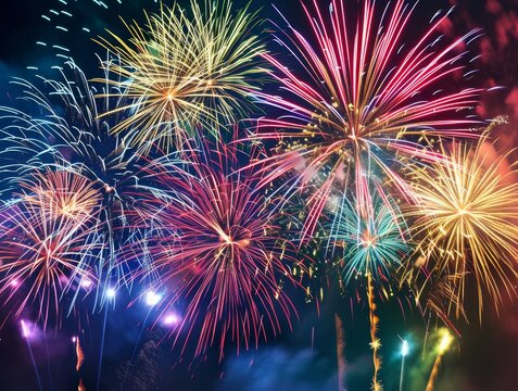 Fireworks Firework Display Finale Show Night Sky Colorful Sky New Year's Independence Day Fourth of July 4 4th Celebration Background Wallpaper Image