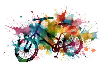 Colorful bicycle with butterflies background ,Splatter paint vector-style image of bicycle business