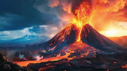 Volcano Erupts Lava, Shooting Fire and Smoke