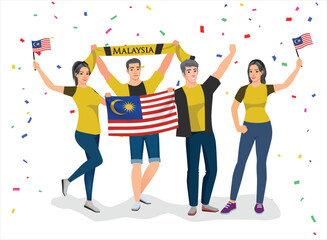 Malaysia Asia fans team joy cup fun vector icon logo sign art ball game goal flag template male men boy girl young party set pose fun glory joy lover cheer sport pride day event graphic design crowd	
